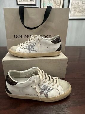 Golden Goose Super-star Classic with spur,  White/Ice/Coffee, Size 39 (8.5-9 US)